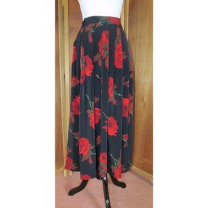 Vintage Croft & Barrow Rockabilly Black w/Big Red Roses Swing/Casual Skirt USA S